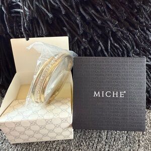 Miche Dual-Gold Bangles and one gorgeous stone channel bangle set, UNWORN